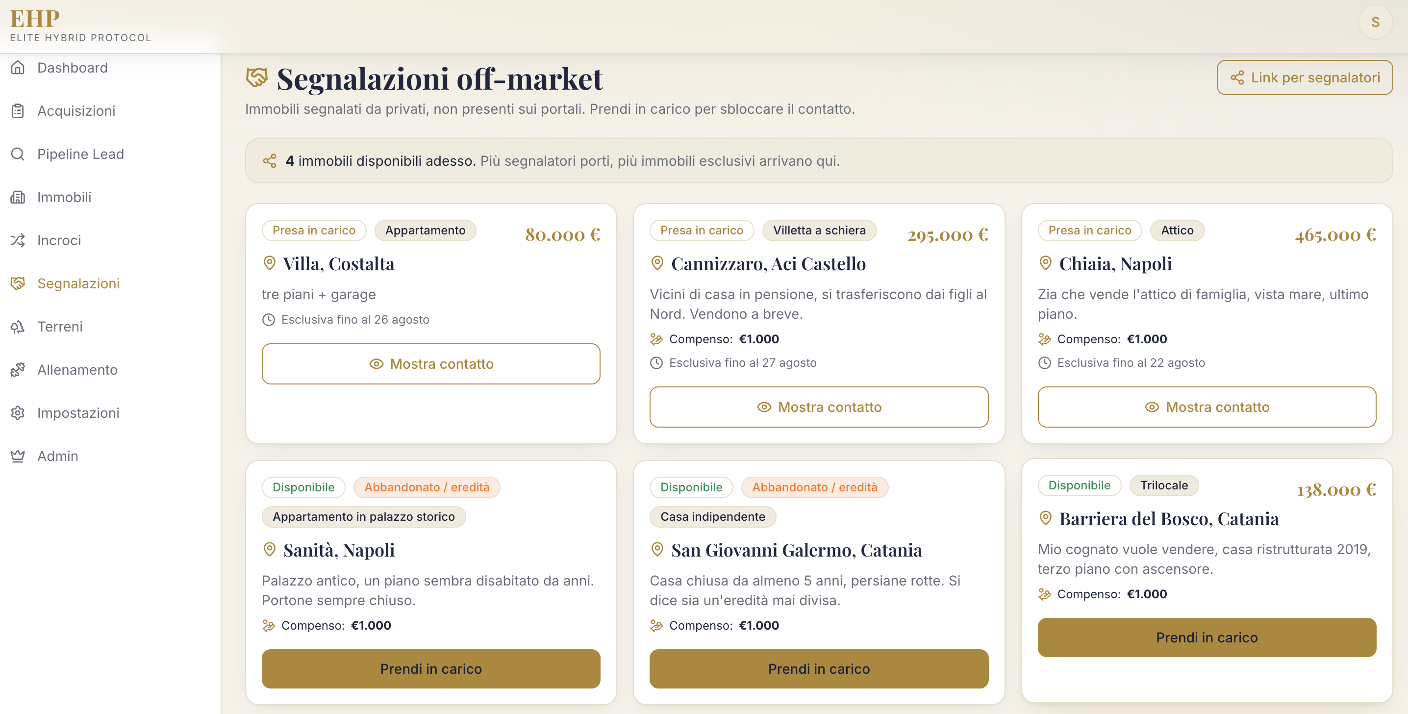 Dashboard Segnalazioni Off-Market — Software EHP